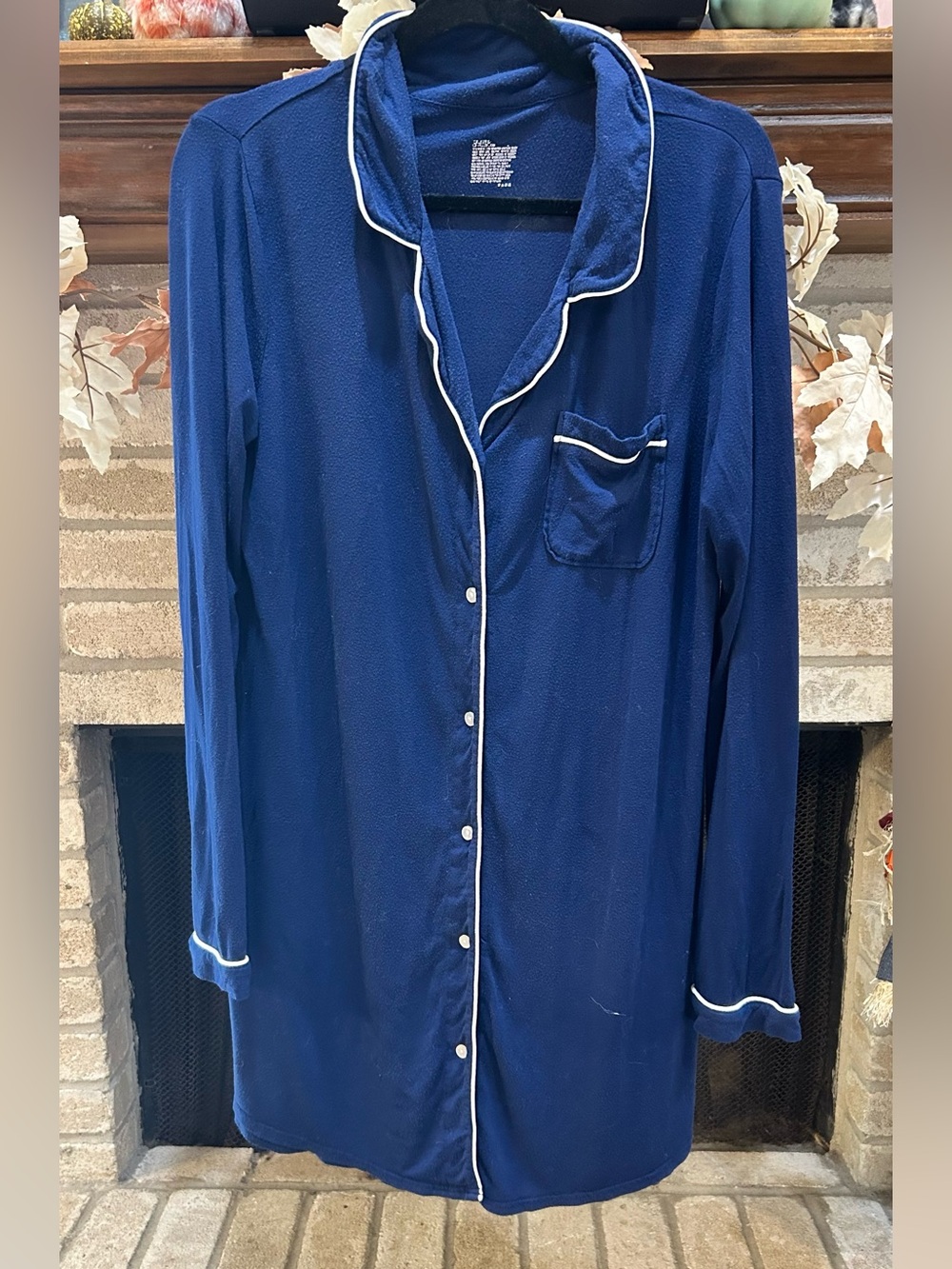 Saint Laurent Royal Blue Long Button-Front Robe with White Piping EUC